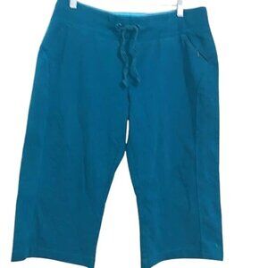 Athletic Works Womens Teal Capri Sweatpants Size L Drawstring Waist Cotton Blend